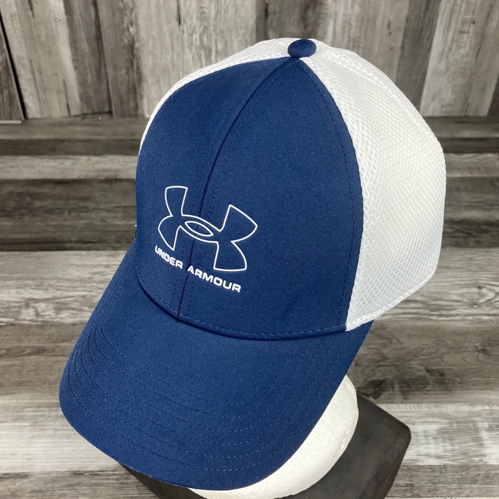 Under Armour Mens Iso-Chill Driver Golf Hat Navy Blue White Mesh Cap S/M
